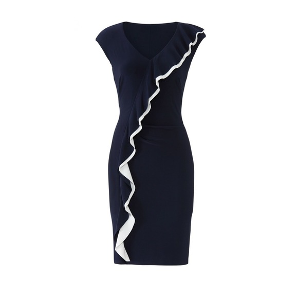 NWT Lauren Ralph Lauren Women Navy/White Midge‎ Two Tone Ruffle Sheath Dress sz6 - Picture 4 of 9